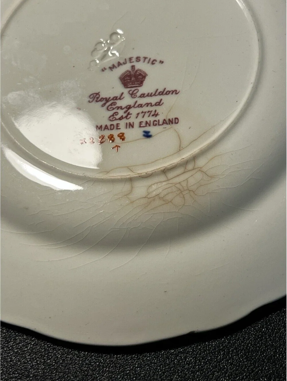 Royal Cauldon Vintage 1930s 2 Majestic Bread Butter Plates 6.5” ONE REPAIRED